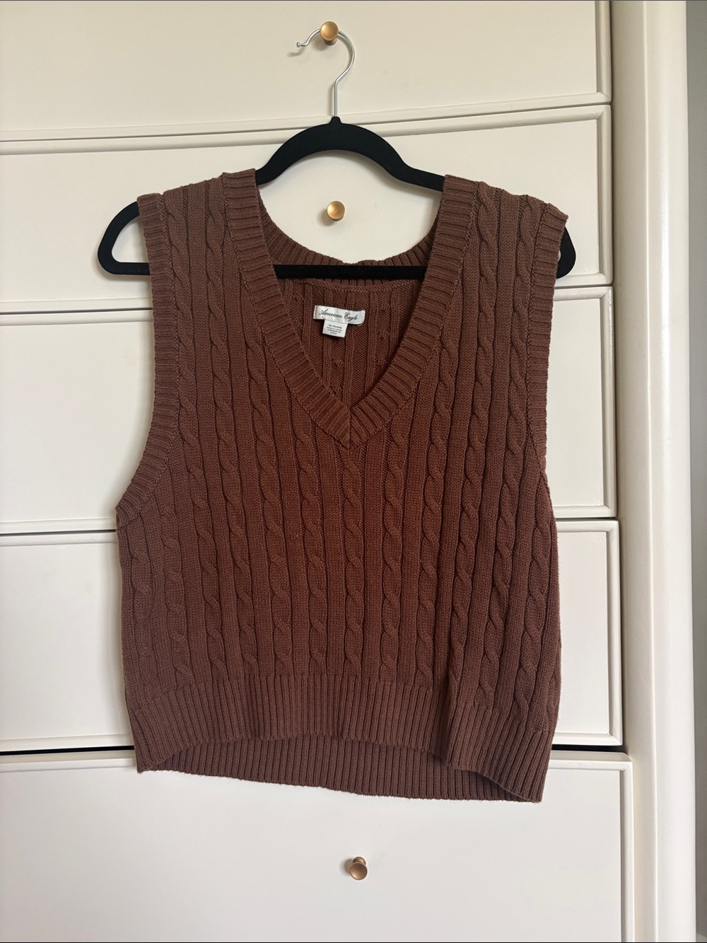 American Eagle Cable Knit V-Neck Sweater Vest - Brown
